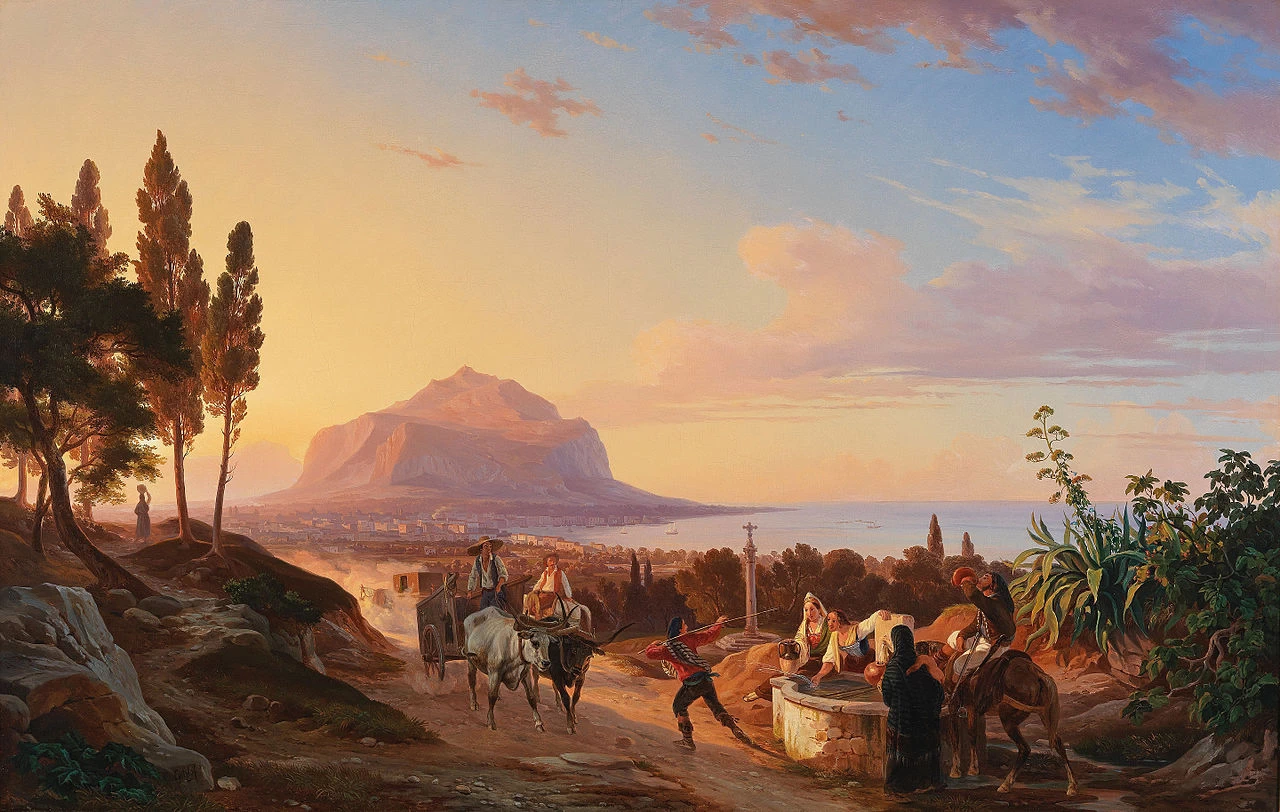 Viaggiatori presso una fontana vicino Palermo